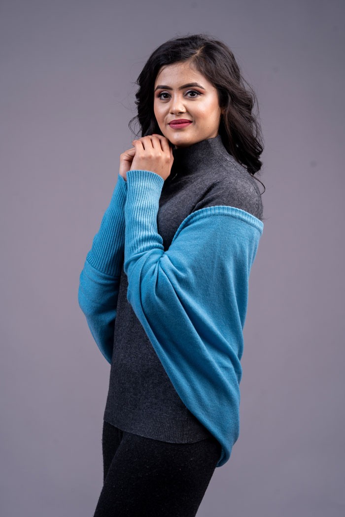 100% Pure Cashmere Panchu with Sleeve 9Dark blue color)