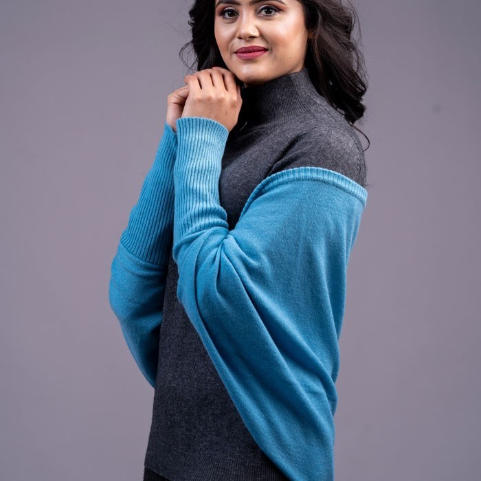 100% Pure Cashmere Panchu with Sleeve 9Dark blue color)